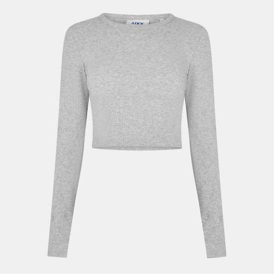 Jjxx Women's Feline Long-Sleeve Crop Top Сива меланж 