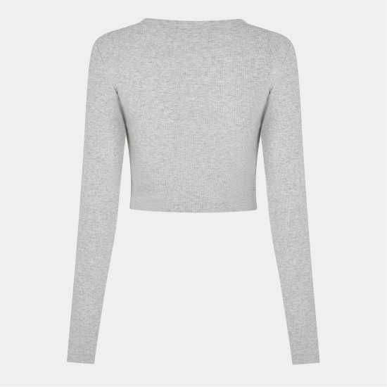 Jjxx Women's Feline Long-Sleeve Crop Top Сива меланж 