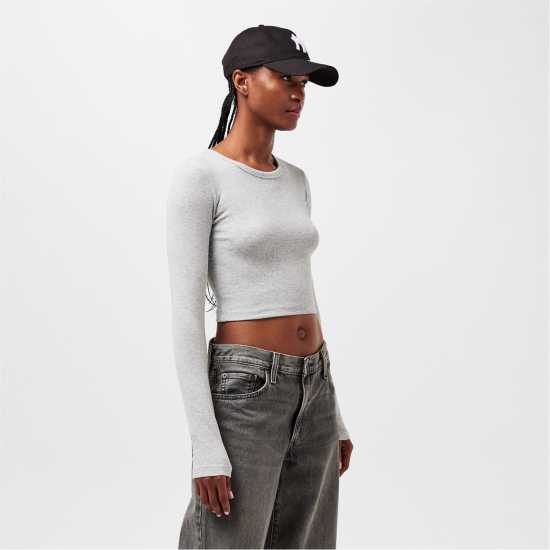 Jjxx Women's Feline Long-Sleeve Crop Top Сива меланж 
