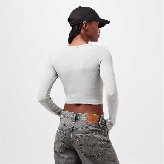 Jjxx Women's Feline Long-Sleeve Crop Top Сива меланж 