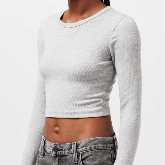 Jjxx Women's Feline Long-Sleeve Crop Top Сива меланж 