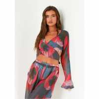 Missy Empire Blurred Sheer Wrap Top  Дамски тениски и фланелки