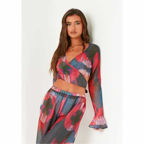 Missy Empire Blurred Sheer Wrap Top  Дамски тениски и фланелки