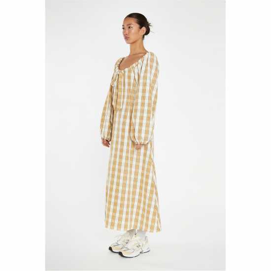 Дамски поли и рокли Glamorous Beige-Cream Check Gathered Tie-Neck Midi-Dress Glamorous Beige-Cream Check Gathered Tie-Neck Midi-Dress Дамски поли и рокли