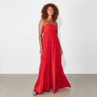 I Saw It First Halter Textured Shirred Maxi Dress Red Дамски поли и рокли