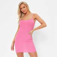 I Saw It First Rib Lettuce Trim Cami Mini Dress Pink Дамски поли и рокли