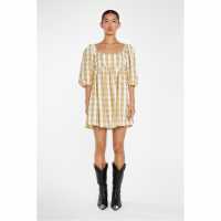 Glamorous Beige-Cream Check Square-Neck Smock Mini-Dress  Дамски поли и рокли