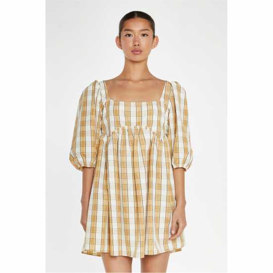 Дамски поли и рокли Glamorous Beige-Cream Check Square-Neck Smock Mini-Dress Glamorous Beige-Cream Check Square-Neck Smock Mini-Dress Дамски поли и рокли