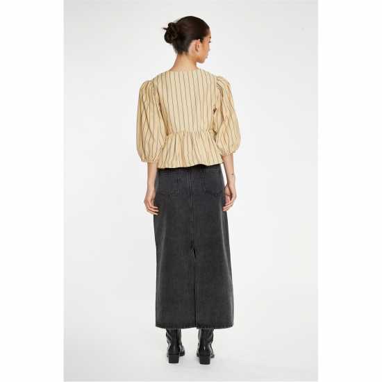 Glamorous Beige-Brown Stripe Tie-Front -Top  Дамски тениски и фланелки