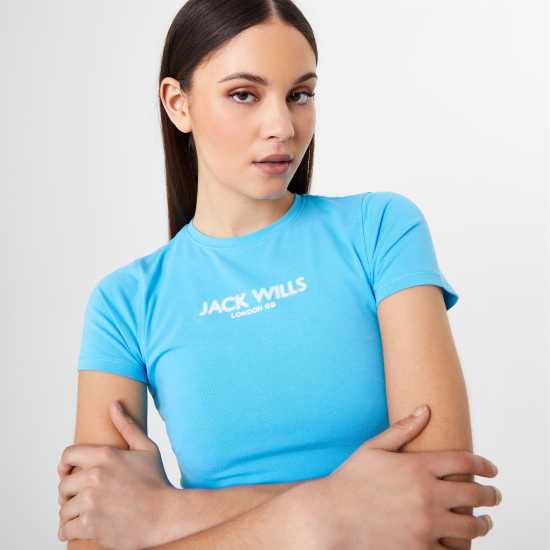 Jack Wills Blurred Logo Baby Tee Blue Дамски тениски и фланелки