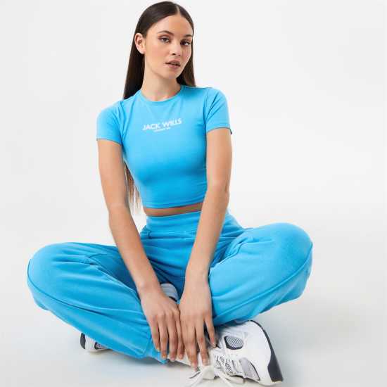 Jack Wills Blurred Logo Baby Tee Blue Дамски тениски и фланелки