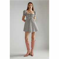 Дамски поли и рокли Narrated Black White Gingham-Print Skater Mini-Dress Narrated Black White Gingham-Print Skater Mini-Dress Дамски поли и рокли