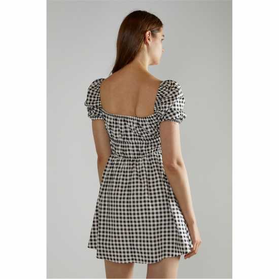 Дамски поли и рокли Narrated Black White Gingham-Print Skater Mini-Dress Narrated Black White Gingham-Print Skater Mini-Dress Дамски поли и рокли