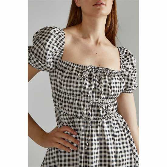Дамски поли и рокли Narrated Black White Gingham-Print Skater Mini-Dress Narrated Black White Gingham-Print Skater Mini-Dress Дамски поли и рокли