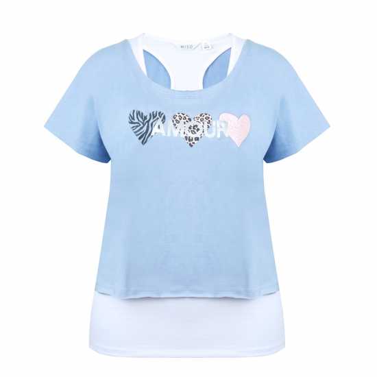 Miso Double Layer Regular Fit T-Shirt Синьо / Бяло 