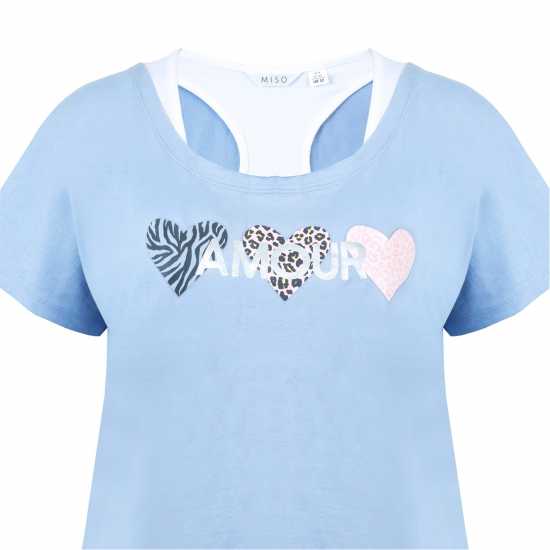 Miso Double Layer Regular Fit T-Shirt Синьо / Бяло 