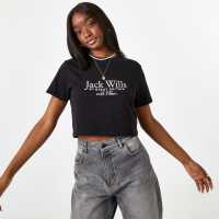 Jack Wills Eccleston Crop T-Shirt Черно Дамски тениски и фланелки