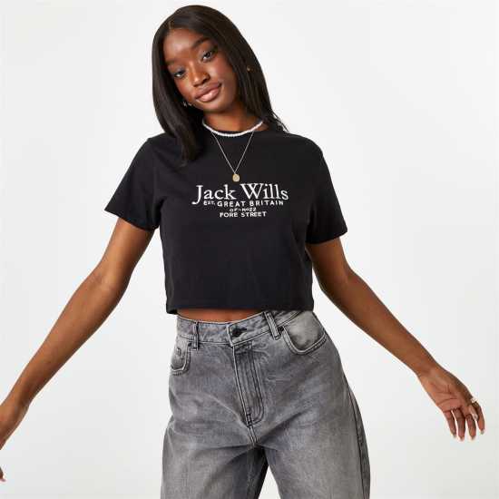 Дамски тениски и фланелки Jack Wills Eccleston Crop T-Shirt Черно Jack Wills Eccleston Crop T-Shirt Черно Дамски тениски и фланелки