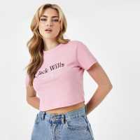 Jack Wills Eccleston Crop T-Shirt Бледо розово Дамски тениски и фланелки