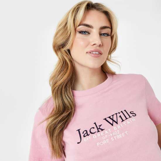 Jack Wills Eccleston Crop T-Shirt Pale Pink Дамско облекло плюс размер