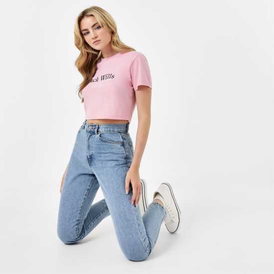 Jack Wills Eccleston Crop T-Shirt Pale Pink Дамско облекло плюс размер