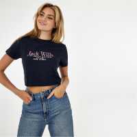 Jack Wills Eccleston Crop T-Shirt Морска синьо Дамски тениски и фланелки