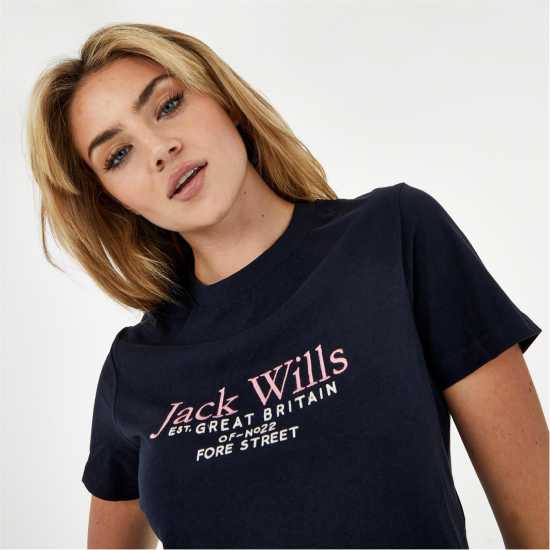 Jack Wills Eccleston Crop T-Shirt Морска синьо Дамски тениски и фланелки