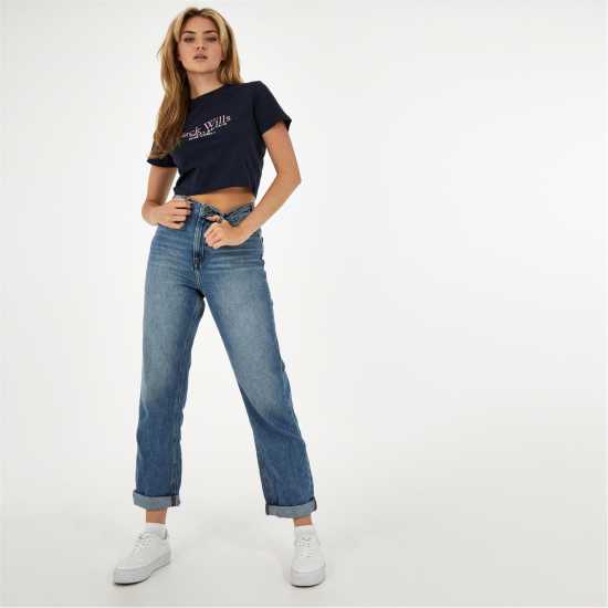 Jack Wills Eccleston Crop T-Shirt Морска синьо Дамски тениски и фланелки