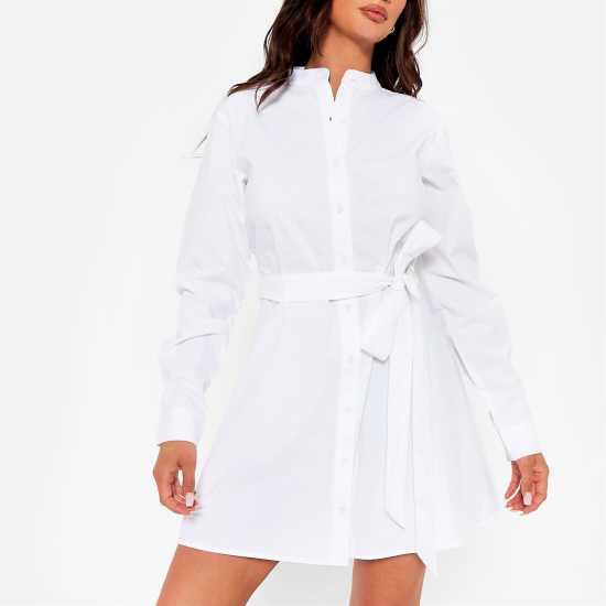 Рокля-Риза I Saw It First Grandad Collar Belted Shirt Dress White Дамски поли и рокли