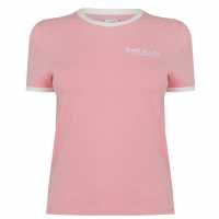 Soulcal Тениска Embroidered Ringer T Shirt Womens Pink Дамски тениски с яка