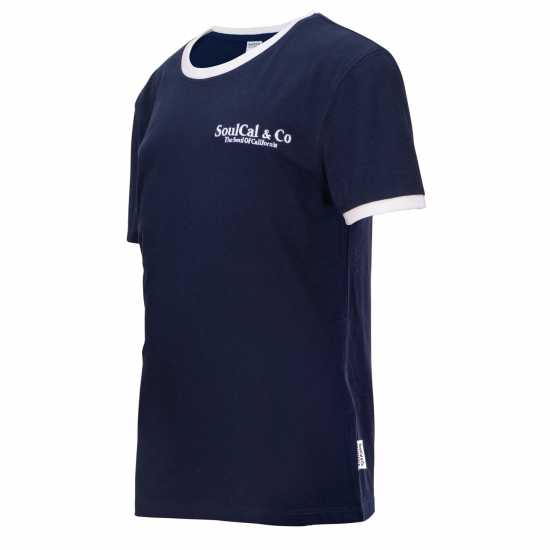 Soulcal Тениска Embroidered Ringer T Shirt Womens Navy Дамски тениски с яка
