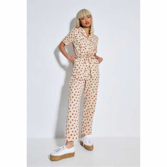 Glamorous Daisy Tie Waist Button Front Jumpsuit  Дамски поли и рокли