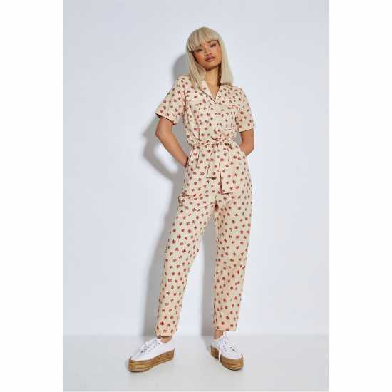 Glamorous Daisy Tie Waist Button Front Jumpsuit  Дамски поли и рокли