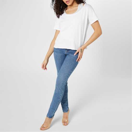 Golddigga Дамска Тениска Double Plain T Shirt Ladies White/Grey M - Дамски тениски и фланелки