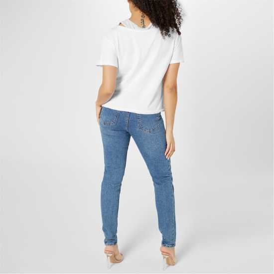 Golddigga Дамска Тениска Double Plain T Shirt Ladies White/Grey M Дамски тениски и фланелки