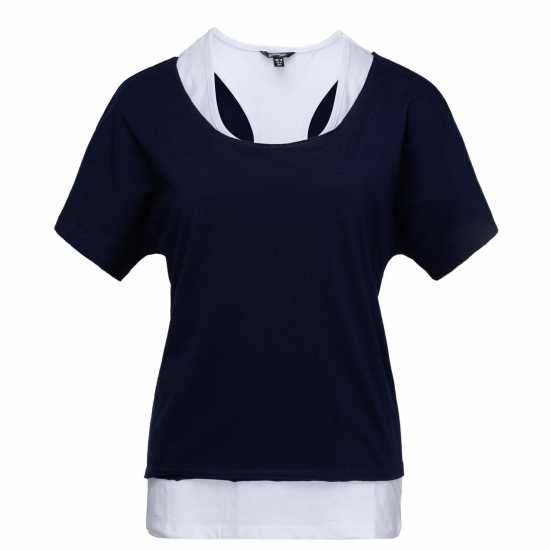 Golddigga Дамска Тениска Double Plain T Shirt Ladies Navy/White Дамски тениски и фланелки
