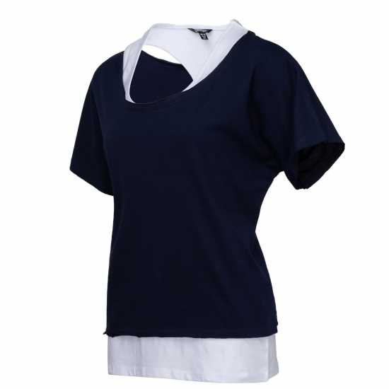 Golddigga Дамска Тениска Double Plain T Shirt Ladies Navy/White Дамски тениски и фланелки