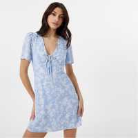 Jack Wills Cut Out Mini Dress Blue Print Дамски поли и рокли