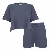 Firetrap Waffle Boxy T-Shirt And Shorts Set Blue Дамски тениски с яка