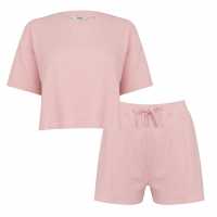 Firetrap Waffle Boxy T-Shirt And Shorts Set Rose Дамски тениски с яка