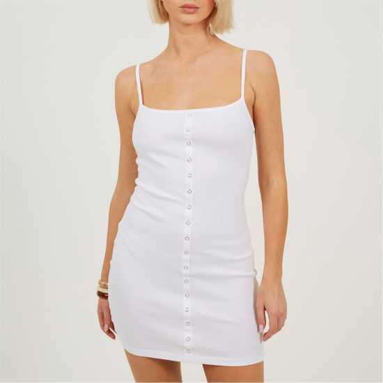 Brave Soul Button Through Mini Dress Бяло Brave Soul Button Through Mini Dress Бяло