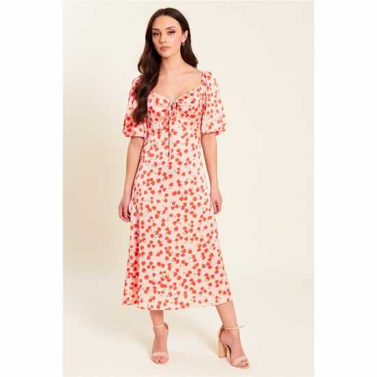 Influence Satin Midi Drs Ld99 Pink Дамски поли и рокли