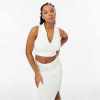 Jack Wills Knitted Polo Crop Top Винтажно бяло Дамски пуловери и жилетки
