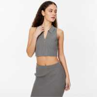Jack Wills Knitted Polo Crop Top Затихнал каки Дамски пуловери и жилетки