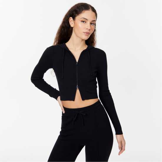 Jack Wills Knitted Zip Hoodie Черно Дамски суичъри и блузи с качулки