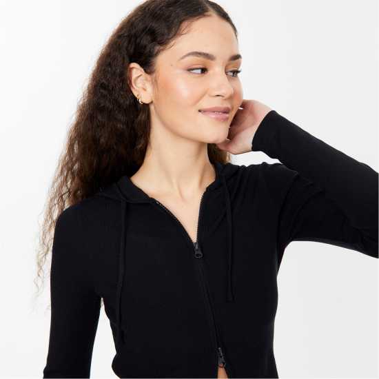 Jack Wills Knitted Zip Hoodie Черно Дамски суичъри и блузи с качулки