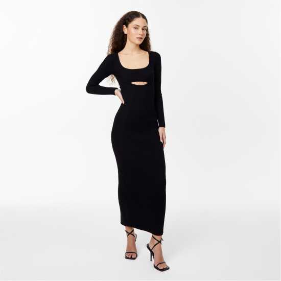 Jack Wills Cut Out Midaxi Dress Черно Дамски пуловери и жилетки