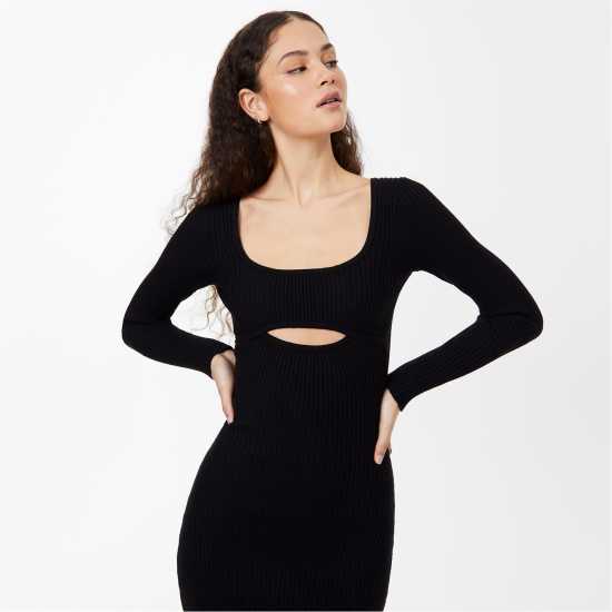 Jack Wills Cut Out Midaxi Dress Черно Дамски пуловери и жилетки