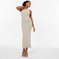 Средна Рокля Jack Wills Knitted Asymmetric Cut Out Midi Dress Камък Дамски пуловери и жилетки