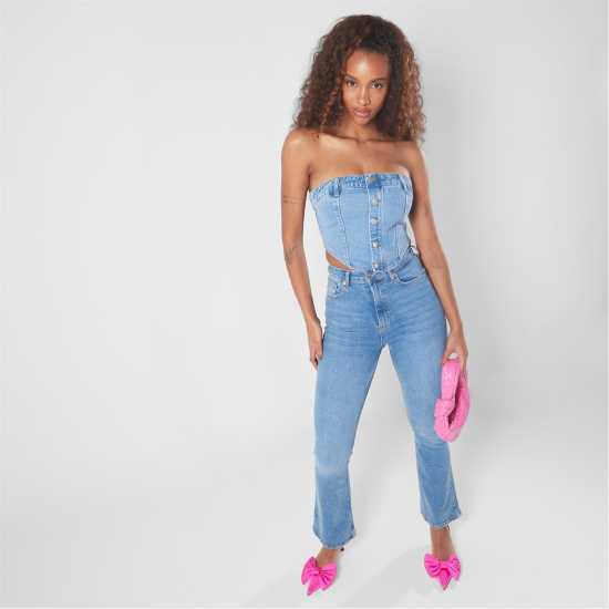 Premium High Waisted Stretch Flared Jeans  - Дамски дънки